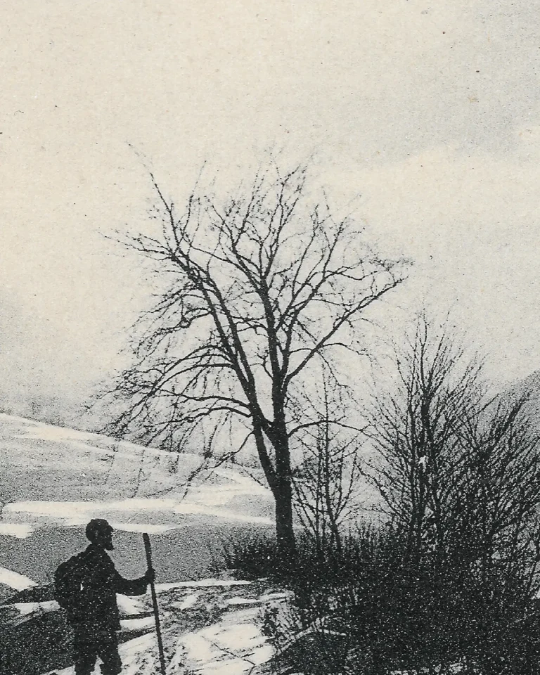 Détail de carte Postale Le Sappey (Le Sappey-en-Chartreuse), Isère/Dauphiné | circa. 1912 | Paysage enneigé, Skieur, Route du Col de Porte | Photographe : ER.